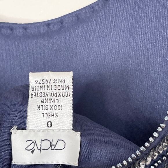 Cache 0 Sequin Silk Drop Waist Scoop Back Dress Navy Blue Cocktail Black Tie - Picture 11 of 11